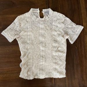 Cream Short-sleeve Lace Shirt